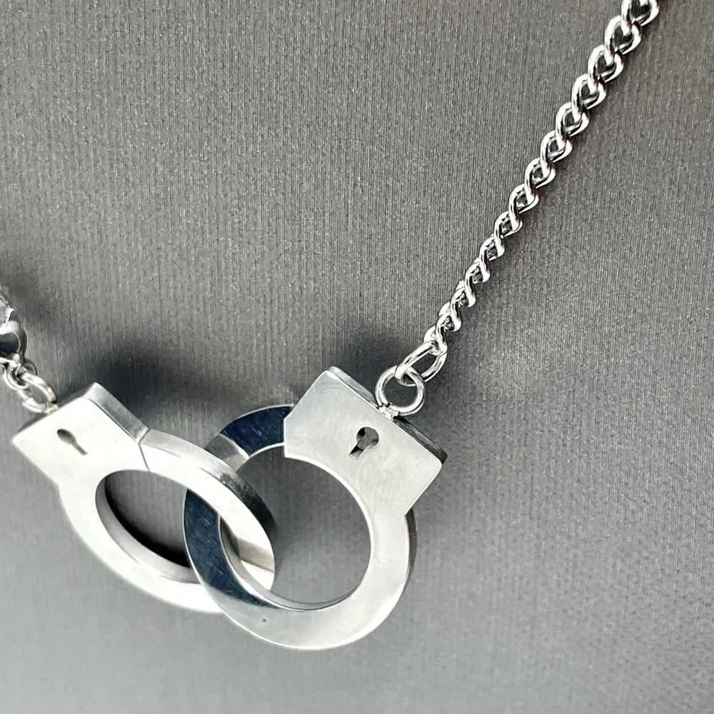 Deluxe Handcuffs Necklace l Stainless Steel l Add on opt. Handcuff Bracelet New